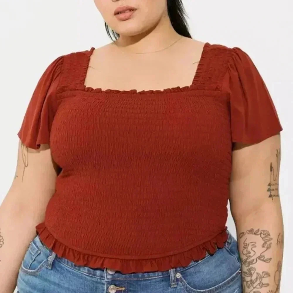 Torrid Smocked Flutter Short Sleeve Crop Top Size 1 NWOT